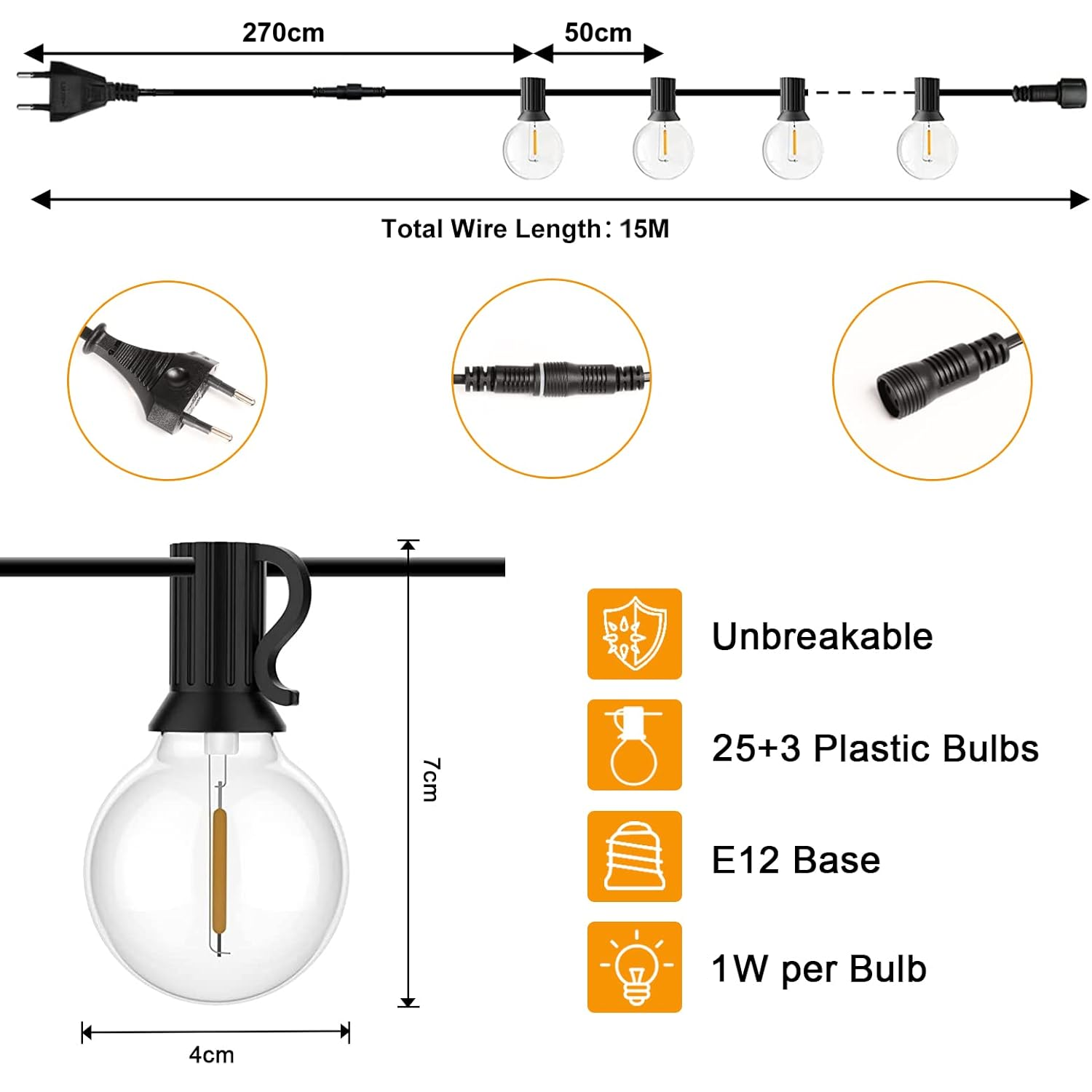 Fairy lights G40 (25+3 LED bulbs)